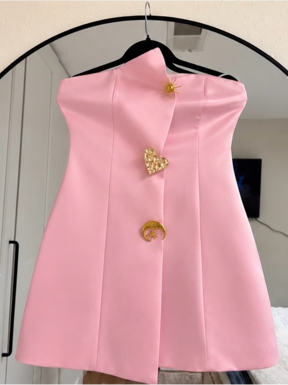 Commense Medium Satin Asymmetrical Embellished Strapless Dress